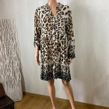 Robe léopard boutonnée courte manches longues retroussables  - TU Brun