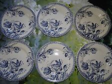 Gien Opaque Porcelain Service Blue Tulip Model 6 Flat Plates