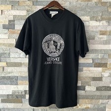 Vintage Size Large Versace Embroidered Logo Medusa T Shirt 90s Designer Hip Hop
