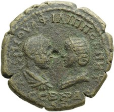 017. Roman Bronze Coin. PHILIP I & OTACILIA, AE-27. Thrace. Hermes. aVF