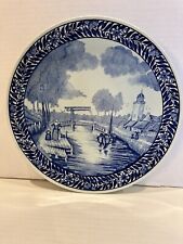 Delft Plate By Boch Belgium Blue 11 1/4" Platter Boats Woman Child Canal Mill
