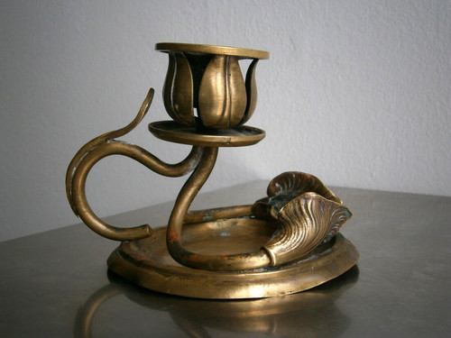 Bougeoir main 1900 cuivre - bougeoir,