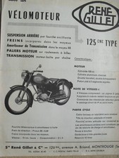 RENE GILLET gamme moto 1955 prospectus + tarif