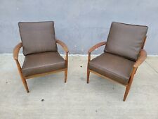 PAIR MID CENTURY DANISH MODERN JOHN STUART GRETE JALK TEAK LOUNGE CHAIRS