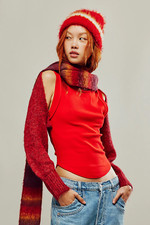 Free People Prima Donna Knit Bolero Cherry Red Rouge One Size NWoT