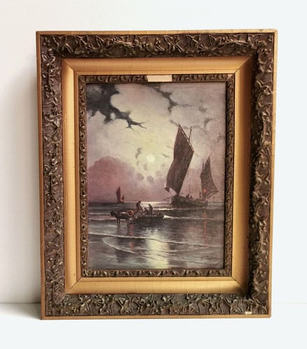 Ancien tableau huile - , marine