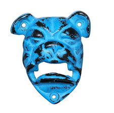 Ouvre-Bouteille En Fonte Murale De Style Vintage Bulldog Anglais Rustique Bleu