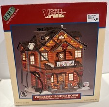 VTG Lemax Christmas Village Log Cabin Quilts VAIL Porcelain Lighted House 2001