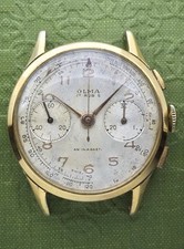 VINTAGE 1950 OLMA LANDERON 148 CHRONOGRAPH 35mm WATCH  FOR REPAIR - GOOD BALANCE