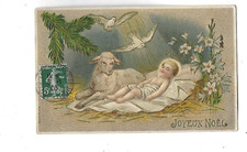 Old postcard embossed Christmas Merry Christmas Jesus nursery lilies
