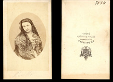 Gairoard, Napoli, Woman with Mantilla Vintage Albumen Print CDV. Albu Print