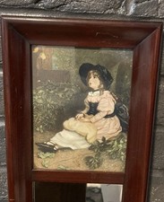 Antique French Trumeau Wood Mirror John Everett Millais Watching Butterflies