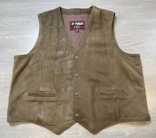 Vtg Suede Brown Brushed Leather Vest XXL Mens 2X Western Harley Moto Rider First