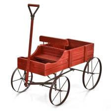 Chariot en Bois Brouette Pour Jardin Avec 2 Compartiments Roues Métalliques Déco