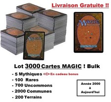 Lot de 3000 Cartes Magic MTG Vrac 100 Rares 700 U 2000 C 200 Land Collection TCG