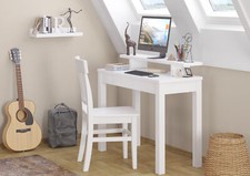 Table blanc lavé avec tablette, 100x45 pin massif blanc