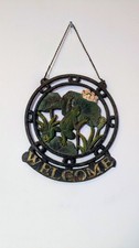 "Welcome" Frog Wall Sign - Vintage Cast Iron Garden Decor