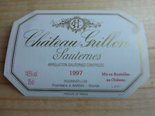 wine label Chateau Grillon 1997 original wine label sauternes Haut barsac