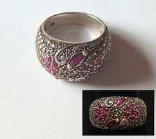 Très belle bague dôme ancienne Argent 925 rubis et marcassites taille 54 TBE