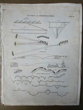 Vintage Engraving, Tactics+Fornification,Enfilade,Field,1810