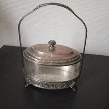 Antique Cut Glass and Metal Cookie Bucket with Lid