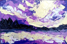 Tableau huile violet nuit décoration murale ciel rivière art original...