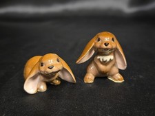 Pair Hagen Renaker RABBIT Bunny LOP EAR Brown Vintage Retired Miniature Figurine