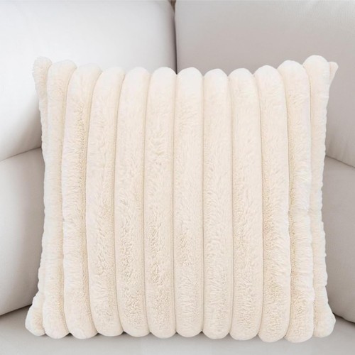 Housse coussin fourrure beige - housse,