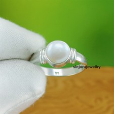 Bague cadeau fait main en argent sterling 925 pierre précieuse perle taille U...