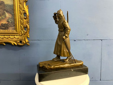 Bronze Sculpture Russian Soldier on Black Marble Base Signed