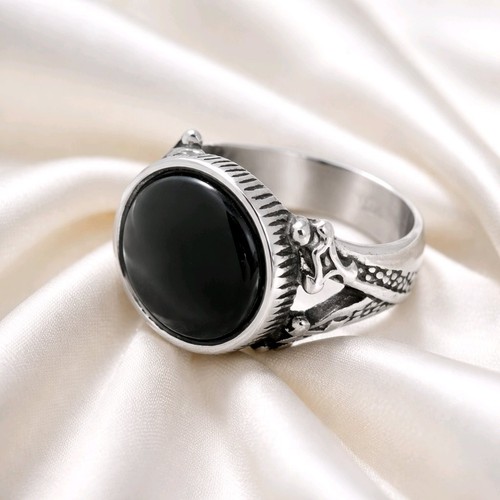Onyx noir chevalière rond - onyx, chevalière,