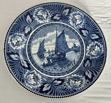Hollandia Societe Ceramique Maestricht Ship Windmill Blue Delft Plate Dutch 9"
