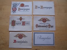 Lot 6 Antique Wine Labels Marc Fine Burgundy Cognac Old Chateauneuf Pope