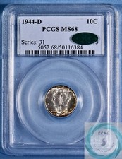 1944-D Mercury Dime PCGS MS68 w/CAC Endorsement - Eye Grabbing Specimen!!!