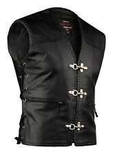Mens Genuine Cowhide Cruiser Motorcycle Braided Leather Vest Fashion