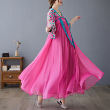 Femmes Chinois Ethnique Robe Maxi Hanfu Vêtements Robe Swing Floral 3/4 Manche