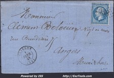 FRANCE N°22 SUR LETTRE AVEC GC 1058 CLISSON LOIRE INFERIEURE + CAD DU 01/02/1868