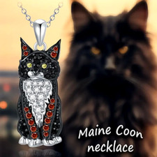 Shiny Crystal Maine Coon Cat Pendant Necklace Fashion Cartoon Pet Jewelry Girls