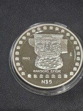 1993 Mexico 5 Peso Brasero Efigie  N$5 1 Onza De Plata Rare!!!
