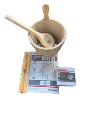 Kit complet Sauna: Seau en bois thermo-hygrometre -sablier - louche en bois