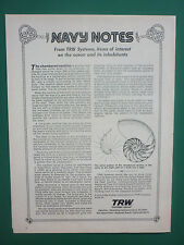 10/1973 PUB TRW SYSTEMS GROUP OCEAN CHAMBERED NAUTILUS NAUTILE ORIGINAL AD
