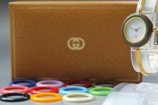 [EXC+5 en BOITE] GUCCI 1100-L Change Bezel 12 Couleurs Quartz Gold Women Watch