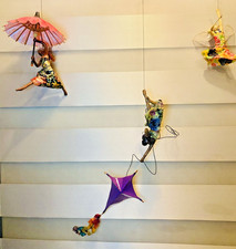 Sarena Mann Paper Mache art mobile 3 flying ladies! Fairy angel, kite & umbrella