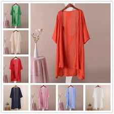 Femme Coton Lin Manteau Extérieur Cardigan Veste Cape Boléro Midi Long