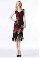 Robe Tubino Femme Charleston Sans Manches Années 20 Slim Noir Rouge 27413