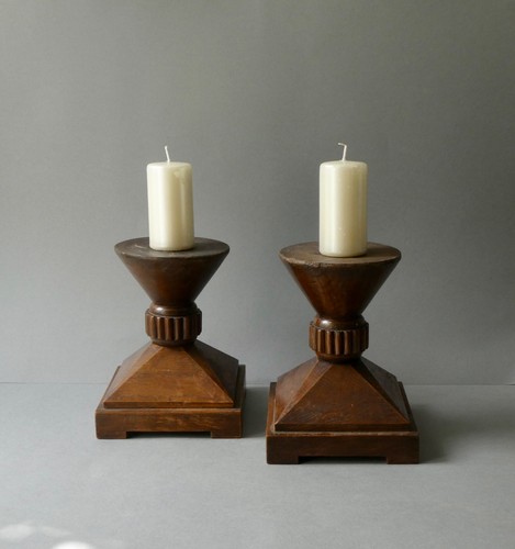 Paire bougeoirs bois - paire, de