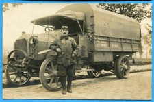 Old postcard photo: driver and his Peugeot truck / 1916