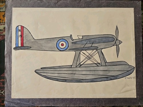 1928 dessin gouaché hydravion - 1928,