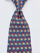 Gucci Foulard Silk Necktie Men Red Blue Sea Lions 3.75"W 58"L Designer