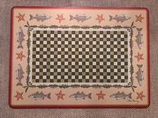 CLAIRE MURRAY Nautical Placemat Striped Bass Fish Check Cork Backed EUC x 1